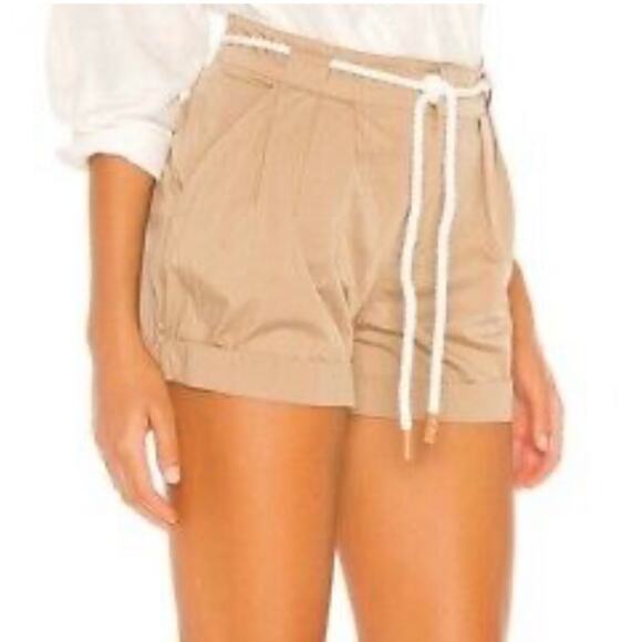 Frame Tan Khaki Front Pleats Rolled Hems Shorts Sz6 Pockets Zip Fly Button NWT - Picture 3 of 14